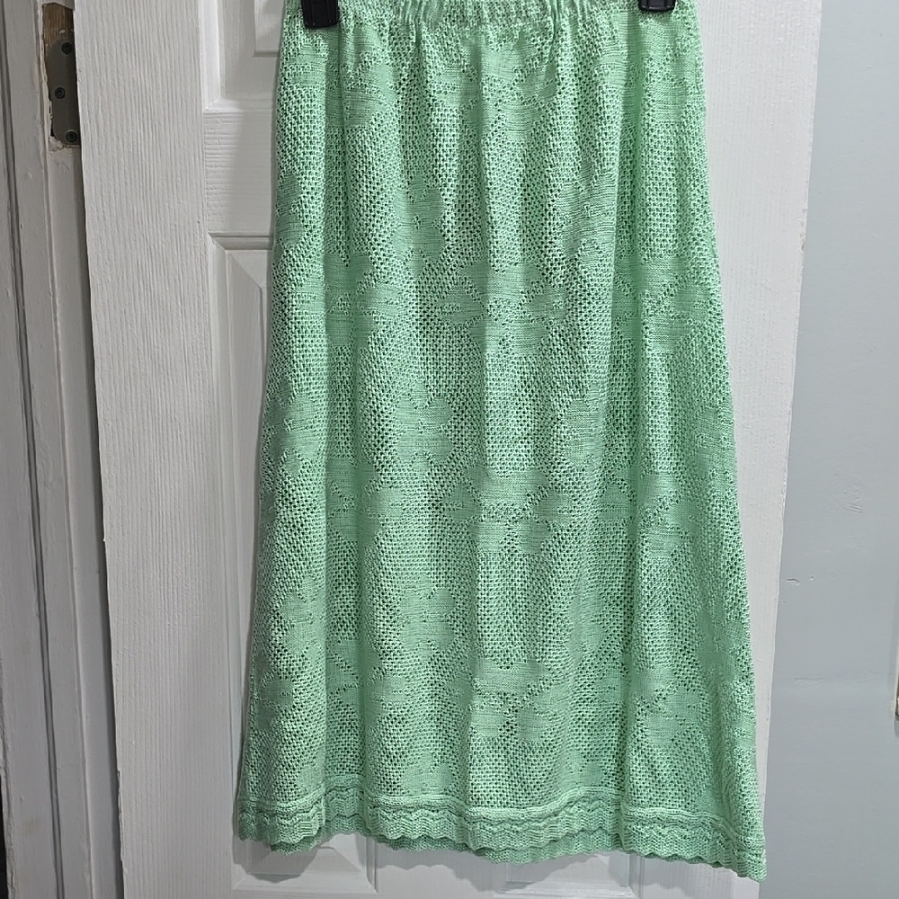Green Knit Open Cardigan Skirt Set - Picture 6 of 10